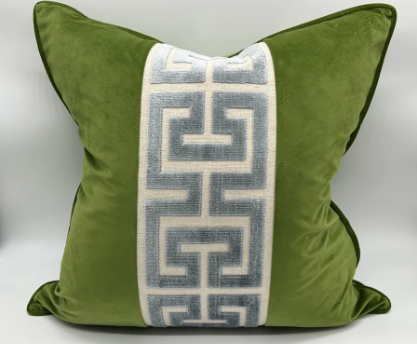 CUFF Brand New Signature Green Velvet with Light Blue Trim Pillow