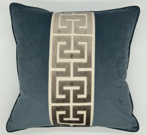 CUFF Brand New Signature Blue Velvet with Taupe Trim Pillow