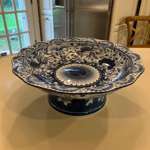 Maitland Smith Blue and White Bowl with Pedestal