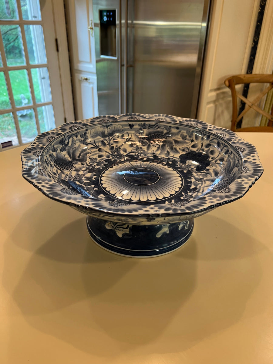 Maitland Smith Blue and White Bowl with Pedestal